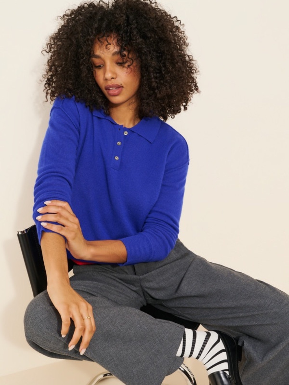 Small Anthropologie pilcro Jensen cashmere cropped collar sweater sapphire blue - Picture 12 of 14